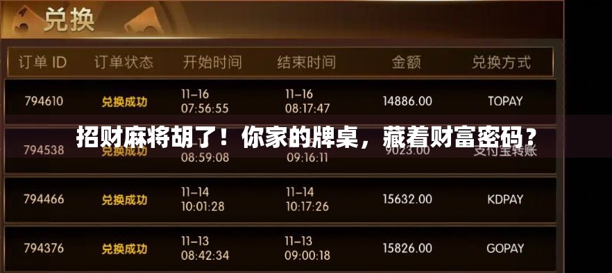 招财麻将胡了!你家的牌桌,藏着财富密码?