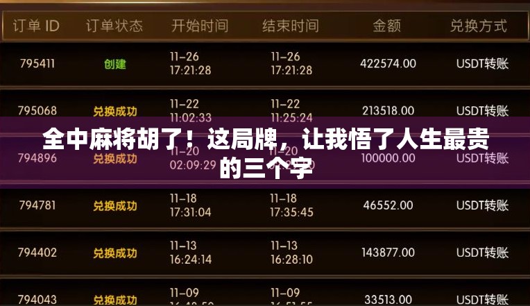 全中麻将胡了!这局牌,让我悟了人生最贵的三个字 全中麻将胡了!这局牌,让我悟了人生最贵的三个字