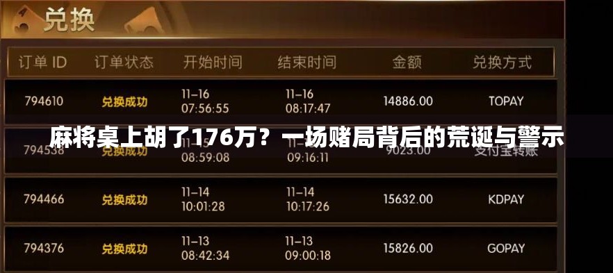 麻将桌上胡了176万?一场赌局背后的荒诞与警示 麻将桌上胡了176万?一场赌局背后的荒诞与警示